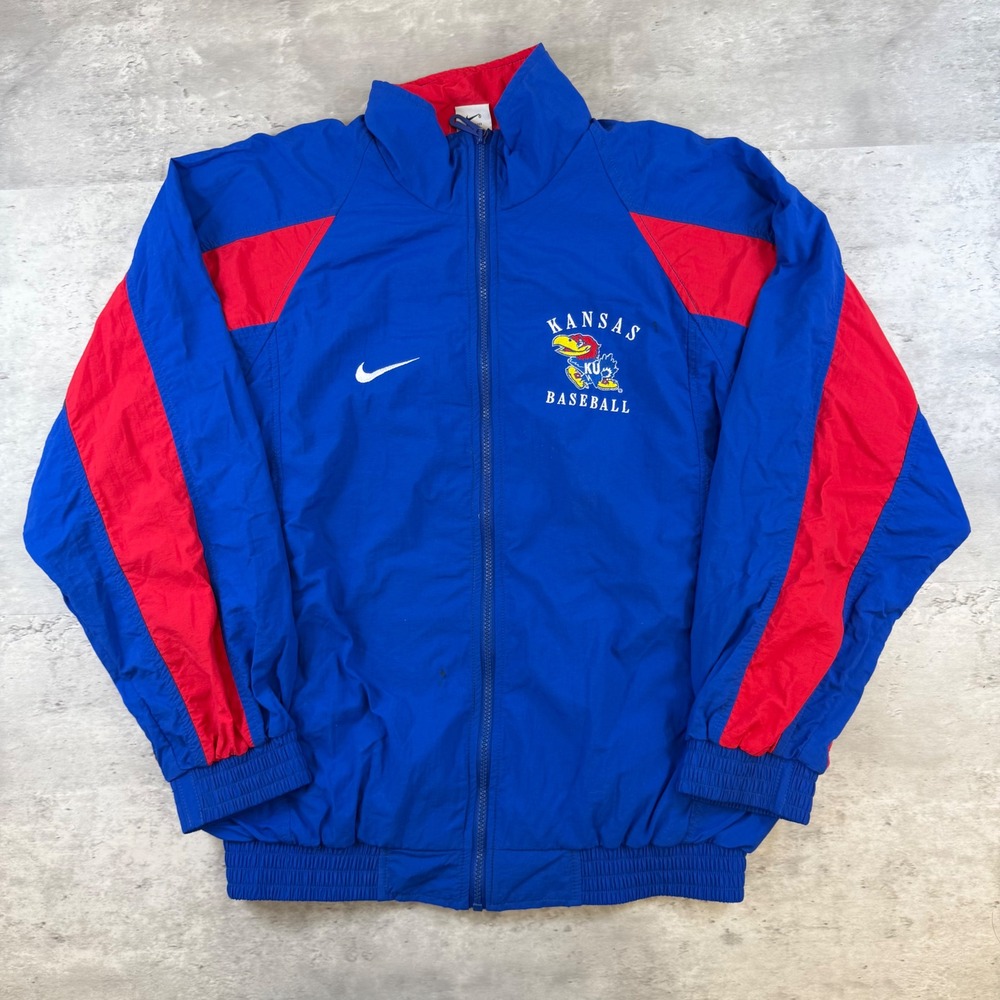 Vintage Nike Team Sports Kansas Jayhawks Baseball Windbreaker Jacket Blue Red M